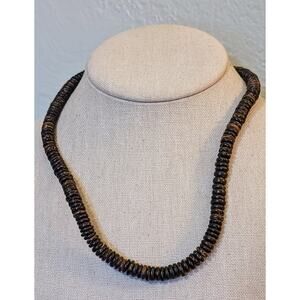 Vintage Brown Wood Bead Barrel Clasp 18.5" Necklace